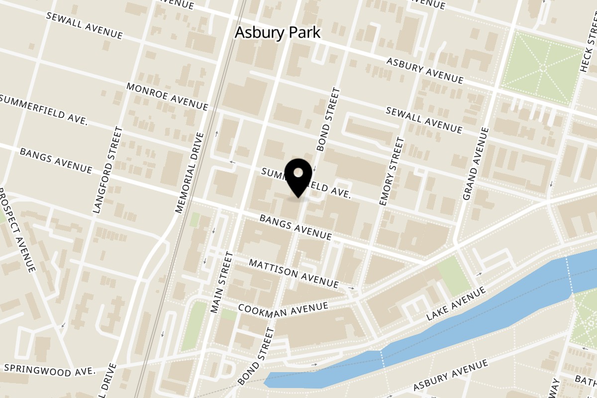 Map showing the location of Pasta Volo on 419 Bond St in Asbury Park